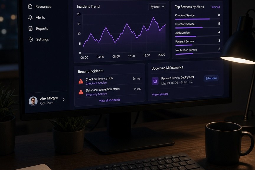 Operations dashboard on a monitor at night